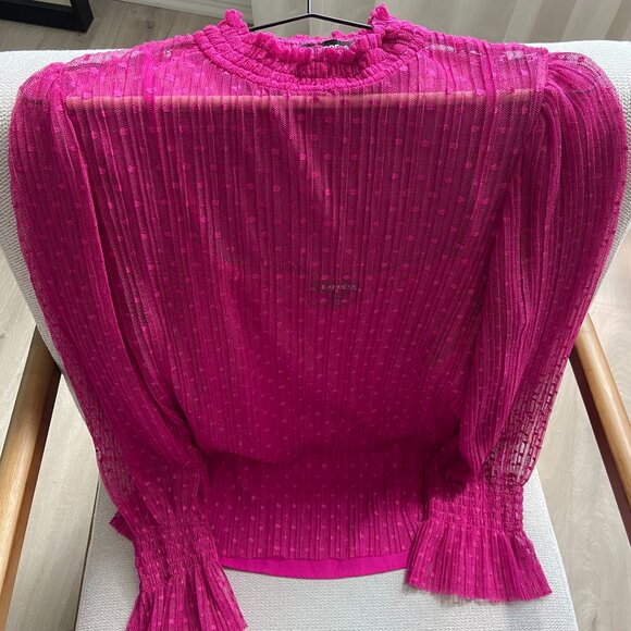 Classy Polka Dot EXPRESS Women's Top w/Camisole, Large Size Pink Mesh Dressy Top - Picture 11 of 15